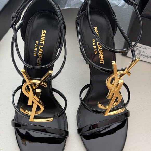 Saint Laurent Cassandra YSL Medallion Strappy Stiletto Sandals | Size 37.5 / 7.5 - Picture 11 of 11